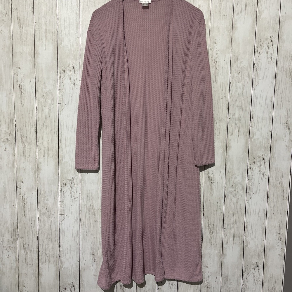 Venus Mauve Waffle Knit Longline Open Front Duster Cardigan Sweater Mens Size M